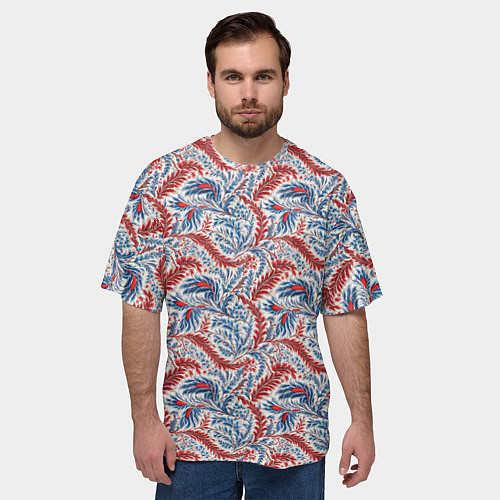 Мужская футболка оверсайз Русские узоры текстура / 3D-принт – фото 3