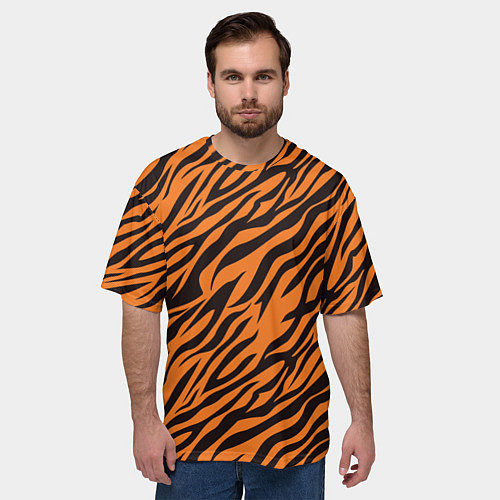 Мужская футболка оверсайз Полоски тигра - tiger / 3D-принт – фото 3