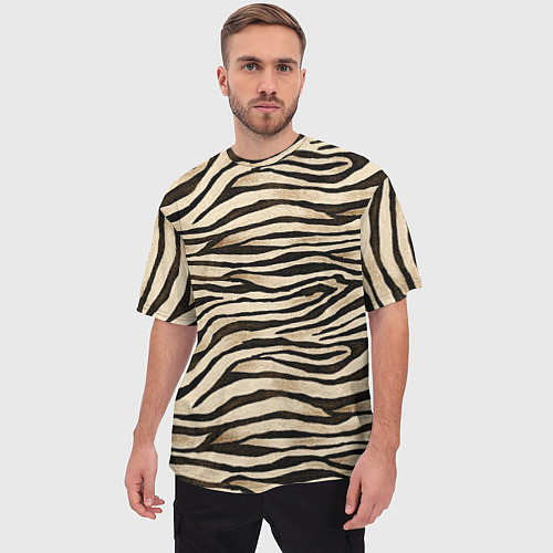 Мужская футболка оверсайз Шкура зебры и белого тигра / 3D-принт – фото 3