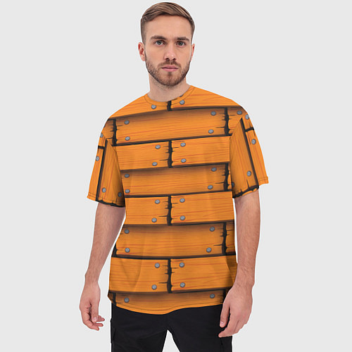 Мужская футболка оверсайз Оранжевый забор / 3D-принт – фото 3