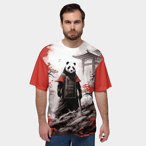 Мужская футболка оверсайз Panda samurai / 3D-принт – фото 3