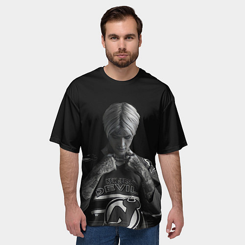 Мужская футболка оверсайз Lil Peep in the dark / 3D-принт – фото 3