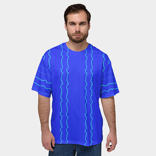 Мужская футболка оверсайз Кривые линии ярко-синий / 3D-принт – фото 3
