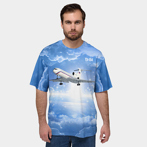 Мужская футболка оверсайз Ту-154 в морозном небе / 3D-принт – фото 3