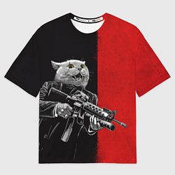 Футболка оверсайз мужская Кот гангстер с m4a4, цвет: 3D-принт