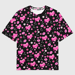 Футболка оверсайз мужская Черный фон, барби и цветы, цвет: 3D-принт