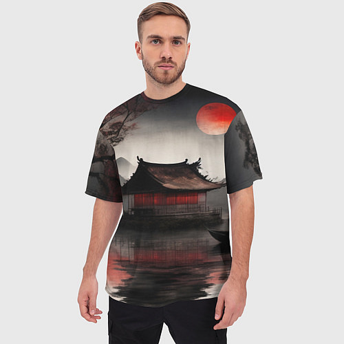 Мужская футболка оверсайз Домик на озере / 3D-принт – фото 3