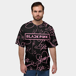 Футболка оверсайз мужская Блэкпинк - розовые автографы, цвет: 3D-принт — фото 2