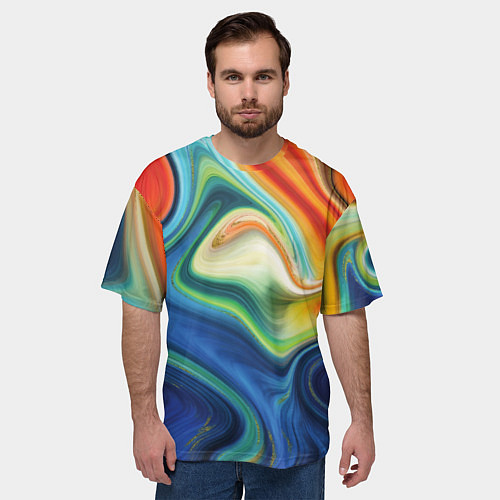 Мужская футболка оверсайз Beautiful waves / 3D-принт – фото 3