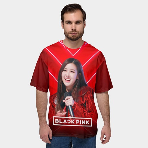 Мужская футболка оверсайз Rose Blackpink red / 3D-принт – фото 3