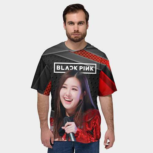 Мужская футболка оверсайз Rose Blackpink black red / 3D-принт – фото 3