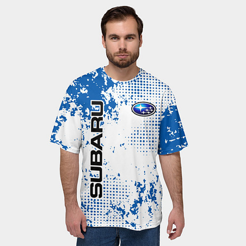 Мужская футболка оверсайз Subaru blue logo / 3D-принт – фото 3