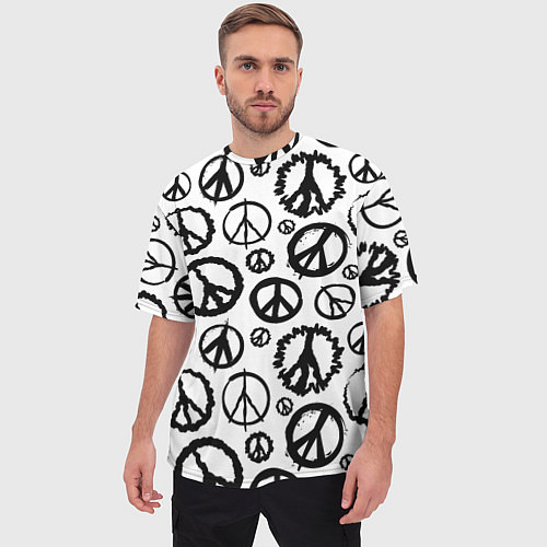 Мужская футболка оверсайз Many peace logo / 3D-принт – фото 3
