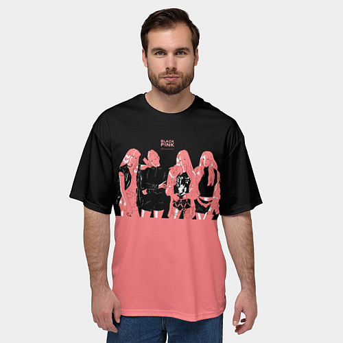 Мужская футболка оверсайз BLACK PINK на черно-розовом / 3D-принт – фото 3