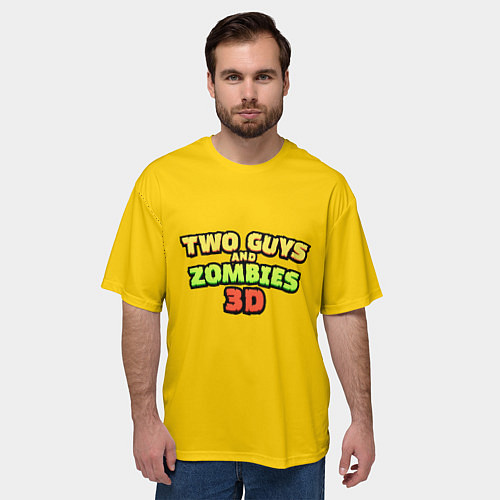 Мужская футболка оверсайз Two Guys & Zombies 3D - Лого на желтом / 3D-принт – фото 3