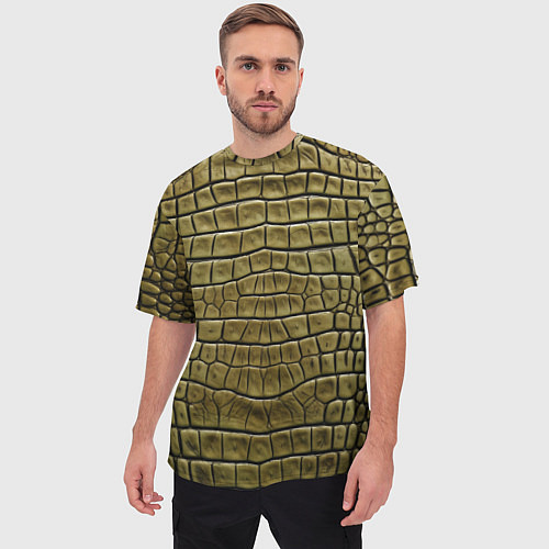 Мужская футболка оверсайз Текстура кожи крокодила / 3D-принт – фото 3