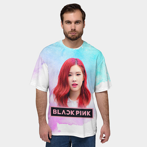 Мужская футболка оверсайз Роза блэкпинк / 3D-принт – фото 3