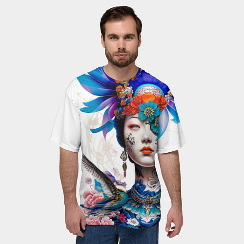 Мужская футболка оверсайз Japanese girl - irezumi - tattoo / 3D-принт – фото 3