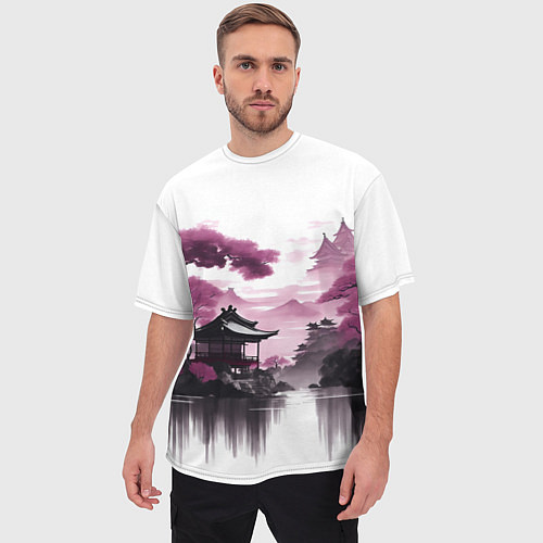 Мужская футболка оверсайз Японские мотивы - фиолетовый / 3D-принт – фото 3