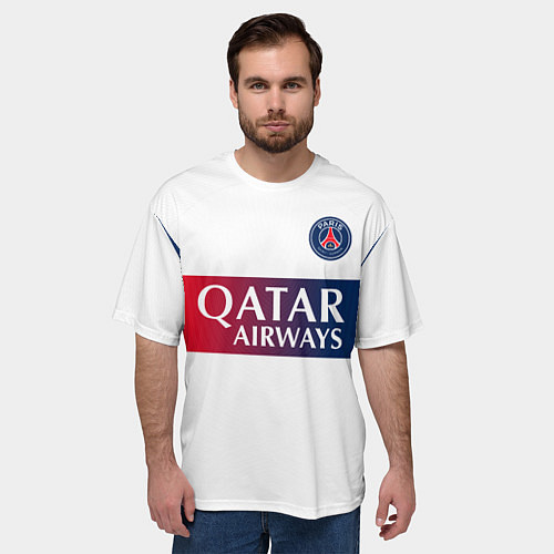 Мужская футболка оверсайз Форма ФК ПСЖ 2324 гостевая / 3D-принт – фото 3