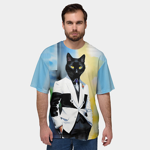 Мужская футболка оверсайз Cat fashionista - neural network - pop art / 3D-принт – фото 3