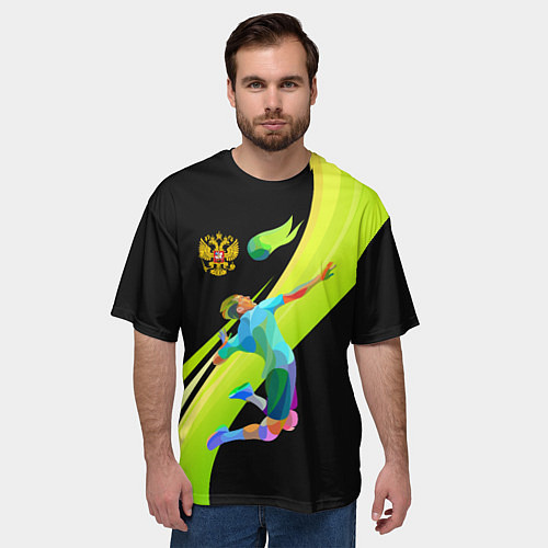 Мужская футболка оверсайз Волейбол Россия / 3D-принт – фото 3