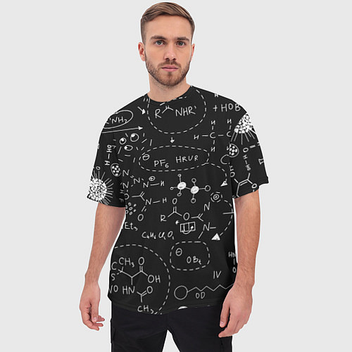 Мужская футболка оверсайз Химические формулы на чёрном / 3D-принт – фото 3