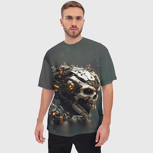 Мужская футболка оверсайз Кибернетический скелет / 3D-принт – фото 3