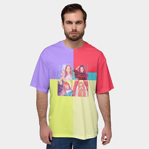 Мужская футболка оверсайз Блек Пинк - разноцветный / 3D-принт – фото 3