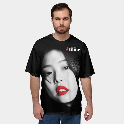 Мужская футболка оверсайз Blackpink Jennie Red lips / 3D-принт – фото 3