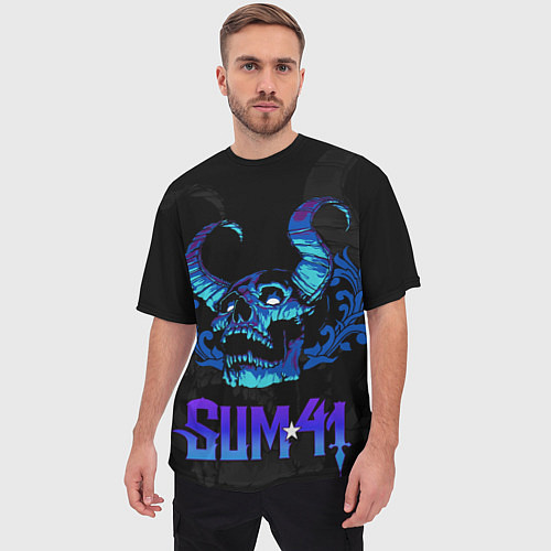 Мужская футболка оверсайз Sum41 horns skull / 3D-принт – фото 3