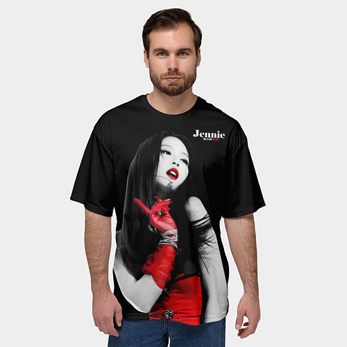 Мужская футболка оверсайз Blackpink Jennie Red dress / 3D-принт – фото 3