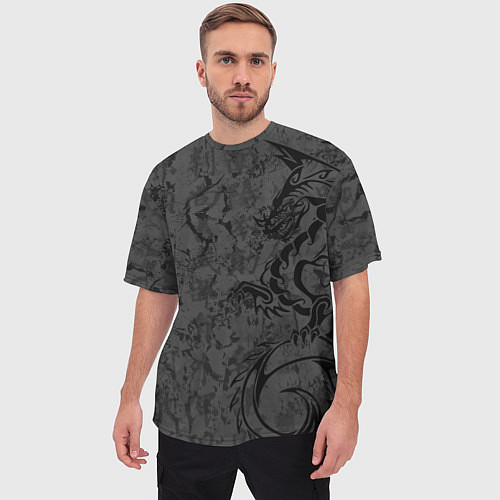 Мужская футболка оверсайз Black dragon - grunge / 3D-принт – фото 3