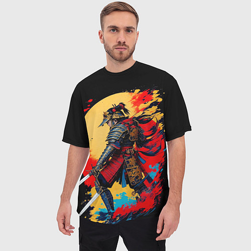 Мужская футболка оверсайз Японский самурай - закат / 3D-принт – фото 3