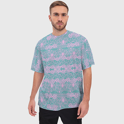 Мужская футболка оверсайз Voilet flower pattern / 3D-принт – фото 3