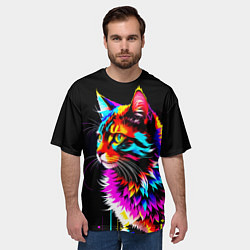 Футболка оверсайз мужская Неоновый пушистик - кот, цвет: 3D-принт — фото 2