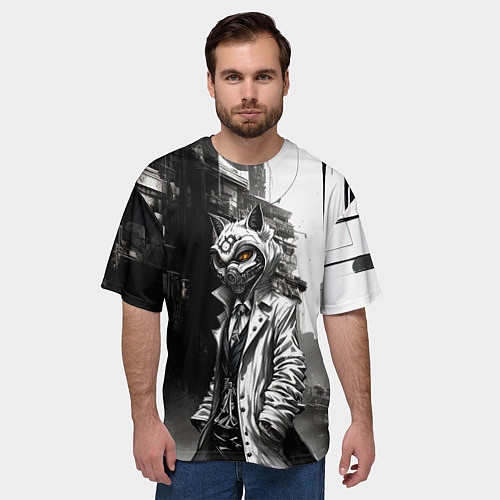 Мужская футболка оверсайз Кибернетический кицунэ / 3D-принт – фото 3