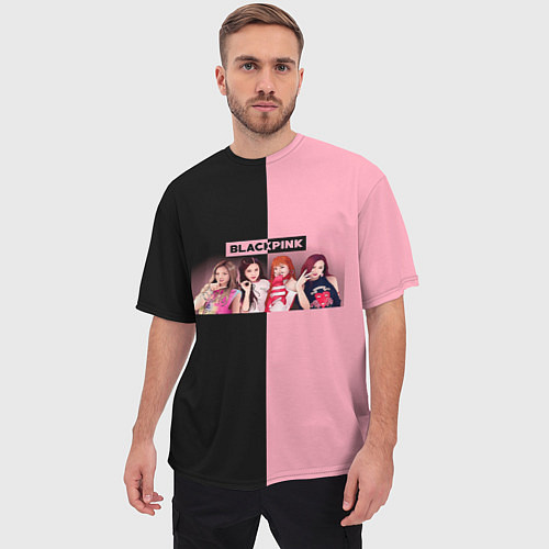 Мужская футболка оверсайз Черно-розовый градиент Black Pink / 3D-принт – фото 3