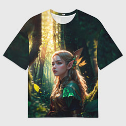 Футболка оверсайз мужская Эльфийка в утреннем лесу, цвет: 3D-принт