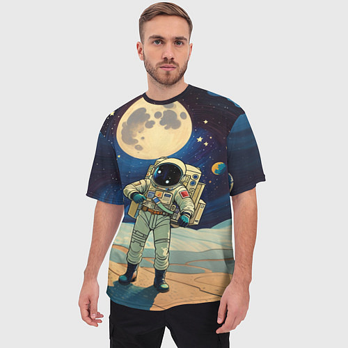 Мужская футболка оверсайз Космонавт в ледяной пустыне / 3D-принт – фото 3