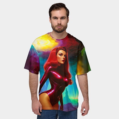 Мужская футболка оверсайз Девушка на планете бурь / 3D-принт – фото 3