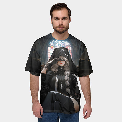 Мужская футболка оверсайз Монашка 2b от нейросети / 3D-принт – фото 3