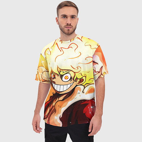 Мужская футболка оверсайз Луффи 5 гир бог Ника - One Piece / 3D-принт – фото 3