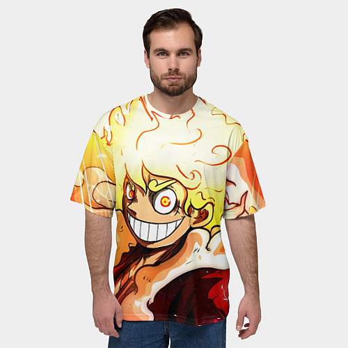 Мужская футболка оверсайз Луффи 5 гир бог Ника - One Piece / 3D-принт – фото 3