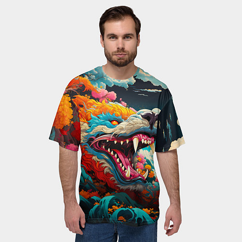 Мужская футболка оверсайз Художественный дракон от нейросети / 3D-принт – фото 3