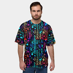 Футболка оверсайз мужская Флуоресцентные Цветы, цвет: 3D-принт — фото 2