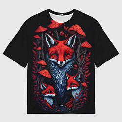 Футболка оверсайз мужская Красный лис и грибы, цвет: 3D-принт