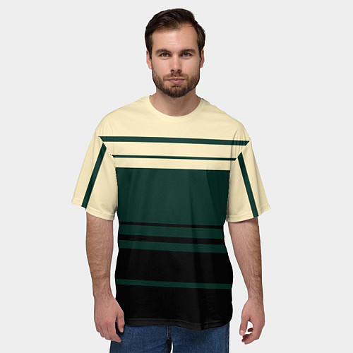 Мужская футболка оверсайз Полосы зелёный / 3D-принт – фото 3