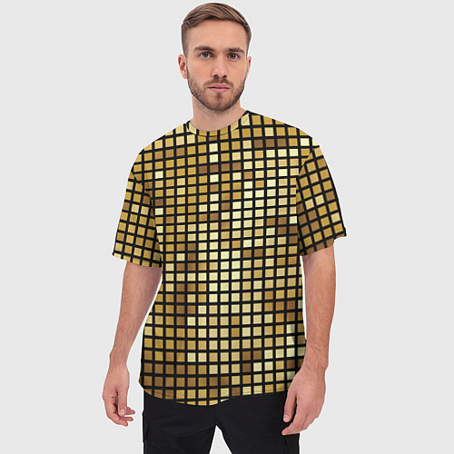 Мужская футболка оверсайз Золотая мозаика, поверхность диско шара / 3D-принт – фото 3
