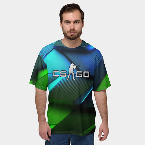 Мужская футболка оверсайз CS GO green blue abstract / 3D-принт – фото 3